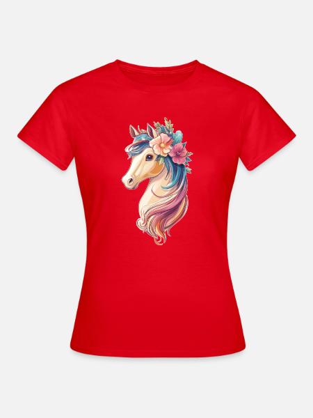 Pferd mit Blumen - Frauen T-Shirt - Rot