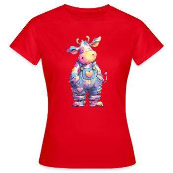 Vache pastel en salopette colorée - T-shirt Femme - rouge - Devant - AI Model Female 172 dark (172cm)