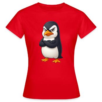 Cute penguin cartoon grumpy offended funny - Women's T-Shirt - red - Front - AI Model Female 172 dark (172cm)