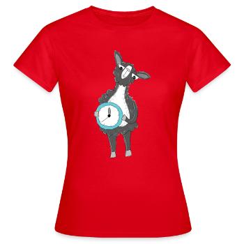 Lama mit Uhr - Frauen T-Shirt - Rot - Vorne - AI Model Female 172 dark (172cm)