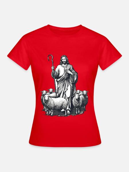Hirte Jesus mit der Herde - Frauen T-Shirt - Rot