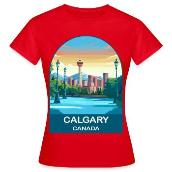 Calgary Canada Tower & Berge Reisekunst - Frauen T-Shirt - Rot - Vorne - AI Model Female 172 dark (172cm)