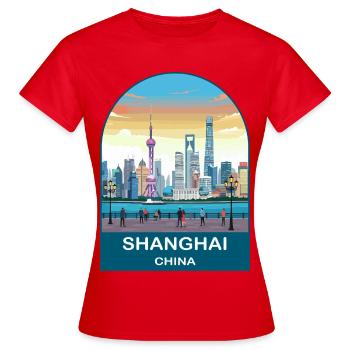 Shanghai China Vintage-Reiseplakat-Kunst - Frauen T-Shirt - Rot - Vorne - AI Model Female 172 dark (172cm)