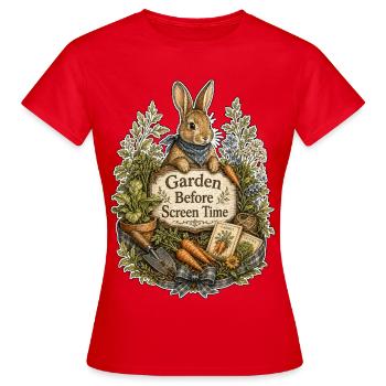 Le jardin avant le temps d’écran - T-shirt Femme - rouge - Devant - AI Model Female 172 dark (172cm)