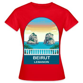 Beirut Lebanon Pigeon Rocks Vintage-Reiseplakat - Frauen T-Shirt - Rot - Vorne - AI Model Female 172 dark (172cm)
