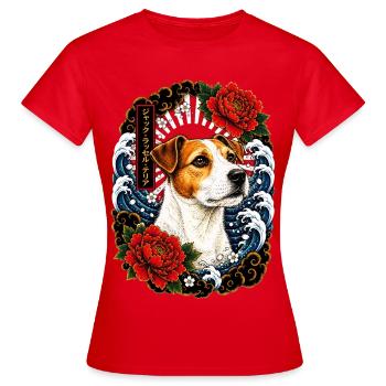 Jack Russell Terrier im Japan Tattoo Stil - Frauen T-Shirt - Rot - Vorne - AI Model Female 172 dark (172cm)