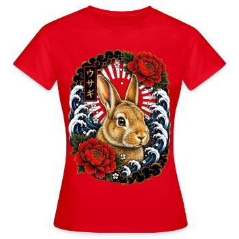 Hase im japanischen Irezumi Tattoo Stil - Frauen T-Shirt - Rot - Vorne - AI Model Female 172 dark (172cm)