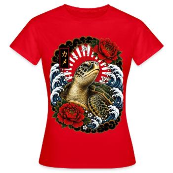 Schildkröte im japanischen Irezumi Stil - Frauen T-Shirt - Rot - Vorne - AI Model Female 172 dark (172cm)
