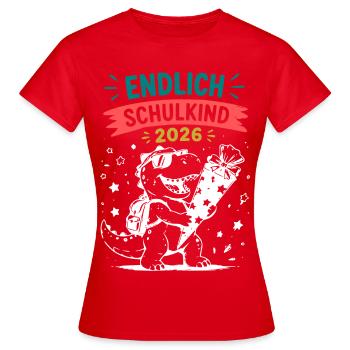 Endlich Schulkind 2026 Dino - Frauen T-Shirt - Rot - Vorne - AI Model Female 172 dark (172cm)