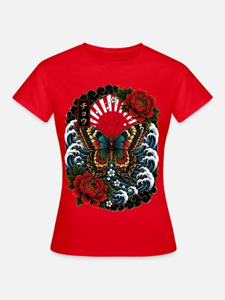 Schmetterling im japanischen Irezumi Stil - Frauen T-Shirt - Rot