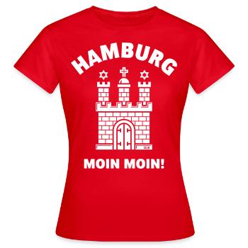 Hamburg – Moin Moin (Hamburgisch / Wappen) - Frauen T-Shirt - Rot - Vorne - AI Model Female 172 dark (172cm)