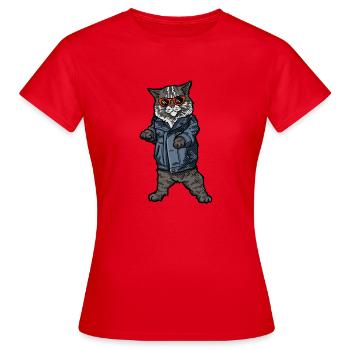 Chat swag en veste jeans - T-shirt Femme - rouge - Devant - AI Model Female 172 dark (172cm)