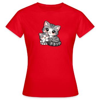 Maman chatte et son doux chaton se blottissent ensemble - T-shirt Femme - rouge - Devant - AI Model Female 172 dark (172cm)