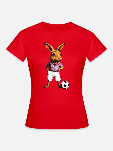Hasen Fussball / Kaninchen Fussballer - Frauen T-Shirt - Rot