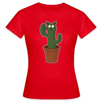 Katze als Kaktus im Blumentopf - Frauen T-Shirt - Rot - Vorne - AI Model Female 172 dark (172cm)