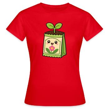 Kawaii Pflanzensäckchen mit Blume - Frauen T-Shirt - Rot - Vorne - AI Model Female 172 dark (172cm)