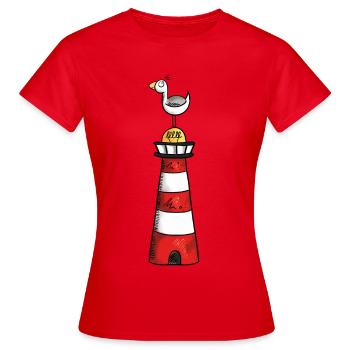 Möwe auf dem Leuchtturm - Nordsee - Geschenk - Frauen T-Shirt - Rot - Vorne - AI Model Female 172 dark (172cm)