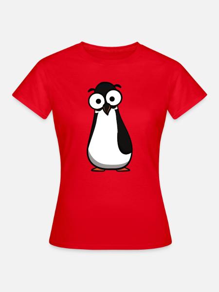 Pinguin mit Kulleraugen Cartoon - Frauen T-Shirt - Rot