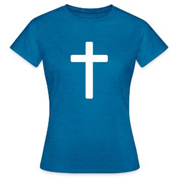 CHRISTLICHES KREUZ - Frauen T-Shirt - Antikblaues Saphir meliert - Vorne - AI Model Female 172 dark (172cm)
