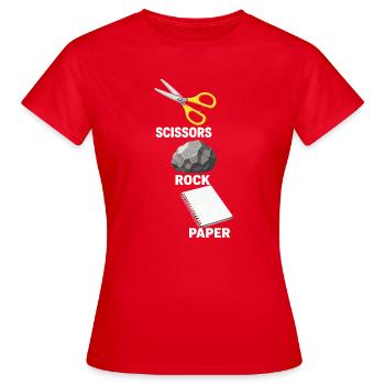Schere Stein Papier Scissors Rock Paper Spiel - Frauen T-Shirt - Rot - Vorne - AI Model Female 172 dark (172cm)