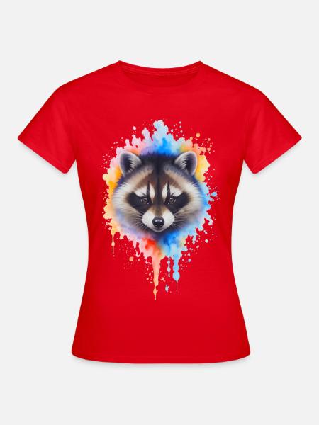 Aquarell Waschbär Farbexplosion - Frauen T-Shirt - Rot