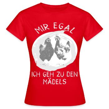 JE M’EN FICHE, JE VAIS CHEZ LES POULES DES FILLES - T-shirt Femme - rouge - Devant - AI Model Female 172 dark (172cm)