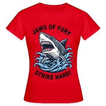 Jaws of Fury White Shark Attack - Women's T-Shirt - red - Front - AI Model Female 172 dark (172cm)