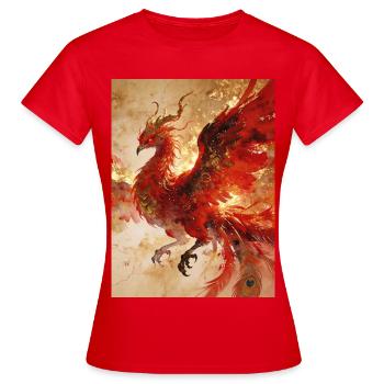 Le Souverain Solaire : Phénix (Fenghuang) - Harmon - T-shirt Femme - rouge - Devant - AI Model Female 172 dark (172cm)