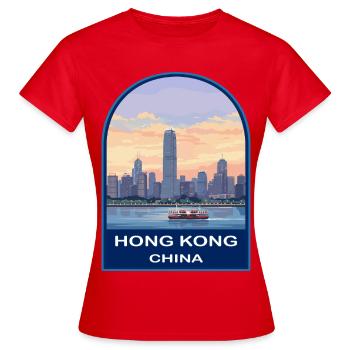 Hong Kong Fähre Sunset Retro Reiseabzeichen-Design - Frauen T-Shirt - Rot - Vorne - AI Model Female 172 dark (172cm)