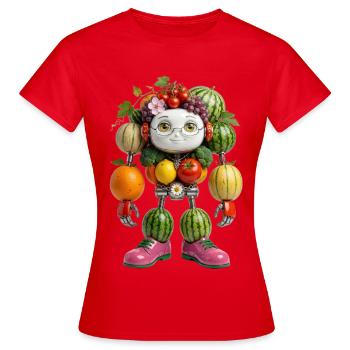 Fruchtroboter mit Gemüsekern - Frauen T-Shirt - Rot - Vorne - AI Model Female 172 dark (172cm)