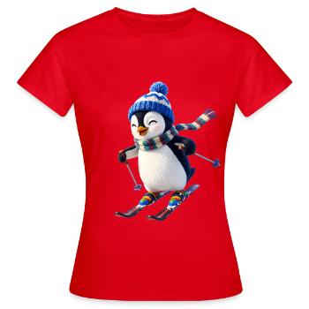 Skipinguin mit Wintermütze - Frauen T-Shirt - Rot - Vorne - AI Model Female 172 dark (172cm)