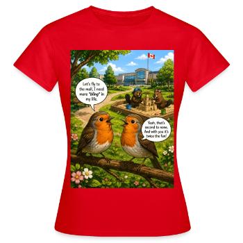Robin Bling – Funny Robin Bird Wordplay - Women's T-Shirt - red - Front - AI Model Female 172 dark (172cm)