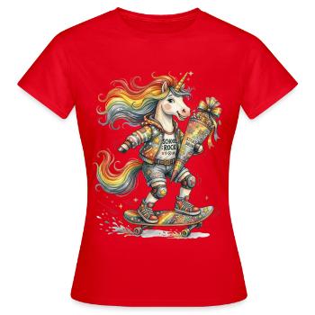 Skater Einhorn Schulanfang 2026 - Frauen T-Shirt - Rot - Vorne - AI Model Female 172 dark (172cm)