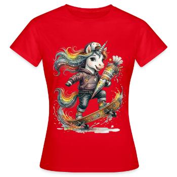 Licorne patineuse pour l’inscription scolaire des écoliers - T-shirt Femme - rouge - Devant - AI Model Female 172 dark (172cm)