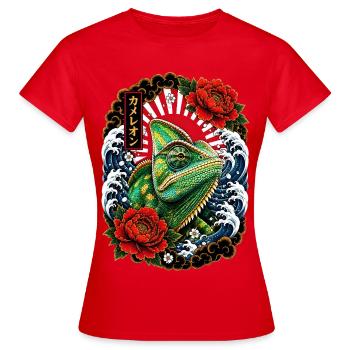 Chamäleon im japanischen Irezumi Tattoo Stil - Frauen T-Shirt - Rot - Vorne - AI Model Female 172 dark (172cm)