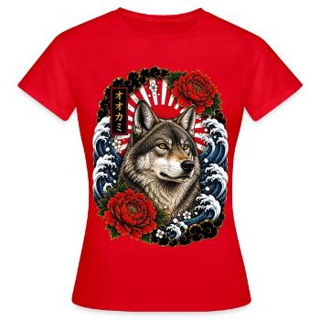 Wolf im japanischen Irezumi Tattoo Stil - Frauen T-Shirt - Rot - Vorne - AI Model Female 172 dark (172cm)