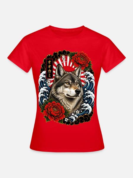 Wolf im japanischen Irezumi Tattoo Stil - Frauen T-Shirt - Rot