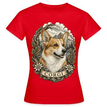 Corgi im Vintage Stil mit Berglandschaft - Frauen T-Shirt - Rot - Vorne - AI Model Female 172 dark (172cm)