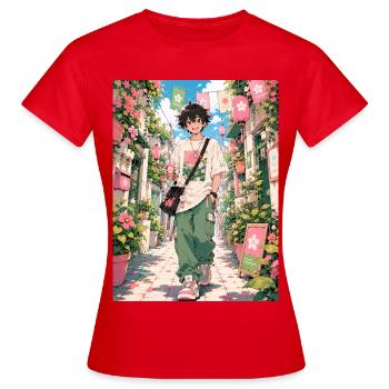 Promenade printanière à travers la Blumengasse - T-shirt Femme - rouge - Devant - AI Model Female 172 dark (172cm)