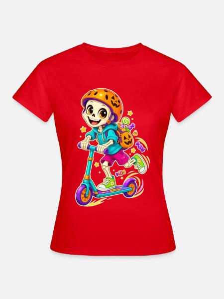 Halloween-Skelett auf Scooter - Frauen T-Shirt - Rot