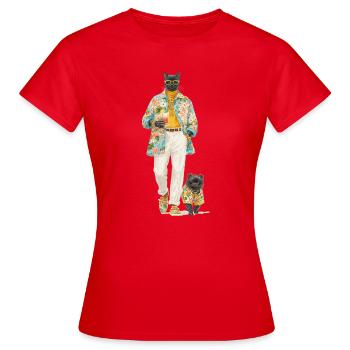 Tropical Cat in Designer Look - Frauen T-Shirt - Rot - Vorne - AI Model Female 172 dark (172cm)