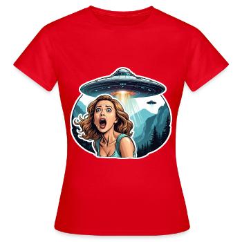 UFO Invasion Alien Abduction Horror - Women's T-Shirt - red - Front - AI Model Female 172 dark (172cm)