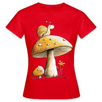 Schnecke Auf Pilz Natur Wald Märchen - Frauen T-Shirt - Rot - Vorne - AI Model Female 172 dark (172cm)