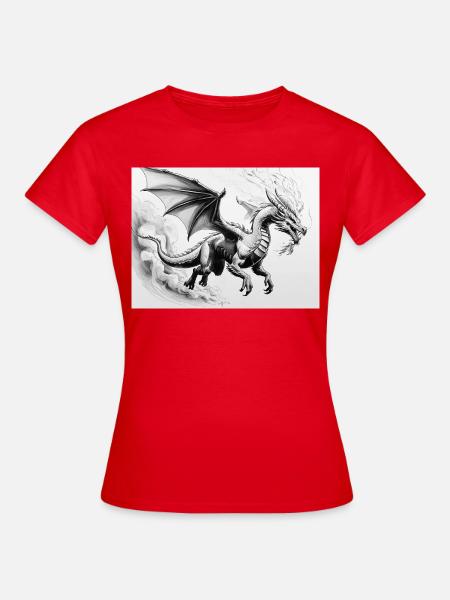Entschlossener Drache mit Feuerflügeln - Frauen T-Shirt - Rot