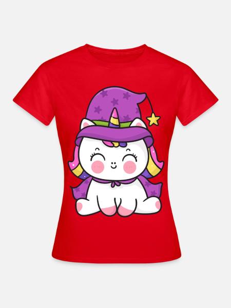 Zauberer Kätzchen Einhorn - Frauen T-Shirt - Rot