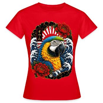 Ara Papagei im japanischen Irezumi Tattoo Stil - Frauen T-Shirt - Rot - Vorne - AI Model Female 172 dark (172cm)