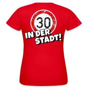 Tempo 30 in der Stadt - Frauen T-Shirt - Rot - Hinten - AI Model Female 172 dark (172cm)