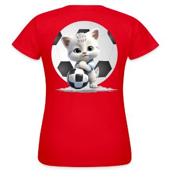 Kätzchen-Maskottchen mit Fußball - Frauen T-Shirt - Rot - Hinten - AI Model Female 172 dark (172cm)