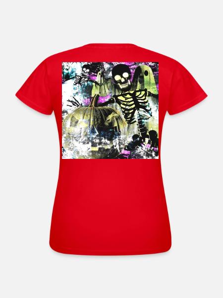 Squelettes de citrouilles hantées dans la forêt de néons - T-shirt Femme - rouge