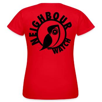 Surveillance des voisins – Urban Owl Surveillance Club - T-shirt Femme - rouge - Dos - AI Model Female 172 dark (172cm)